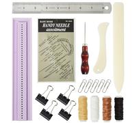 UPTTHOW 19 Pcs Signature Punching Tools for Bookbinding Supplies with an Awl and Cradle, Needle, Waxed Thread, Ruler, Bone Folder, Paper Clip, Plastic Easy Scrapbooking Kits for DIY Crafts, Notebook