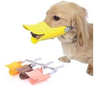 UpTuoLi Dog Muzzle, Anti-Bite Silicone Duck-Bill Muzzle, Soft & Comfortable, Adjustable Strap with Quick-Release Buckle, Yellow, M