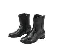 UPUPCOS Men Embossed Cowboy Boots PU Leather Square-Toe West Boot Side Zipper Retro Mid-Calf Boots