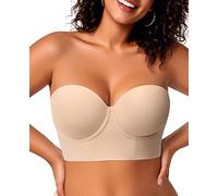 Upushall Longline Strapless Bras for Women Large Bust Full Coverage Plus Size Corset Lift Up Bra, Nude, 34F