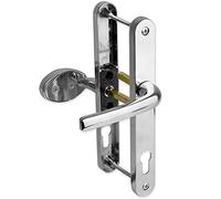 uPVC Door Handle 92mm 62mm Offset Lever Pad 210mm Fixings Sprung Pair Patio PVC Chrome