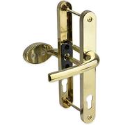 uPVC Door Handle 92mm 62mm Offset Lever Pad 215mm Fixings Sprung Pair Patio PVC Gold