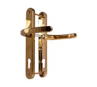 UPVC TSS Door Handle with Lever, PZ Centers, 210mm Backplate, 242x34 UPVC White (Polished Brass), 92mm