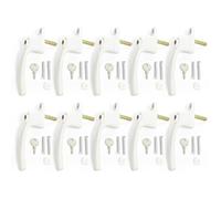 UPVC Window Handle in White, 10 Pieces, Locking Universal Inline Espag Double Glazing Window Handles, 40mm Spindle, Window Handles for UPVC Windows