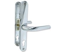 UPVCSTORE Chrome: Fullex uPVC Door Handle Sprung Pair - 68pz, 215mm Fixing Centres - Universal Replacement PVC Door Handles - Fully Sprung & Reversible - Chrome
