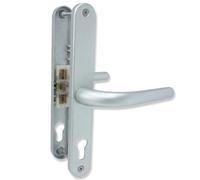 UPVCSTORE Silver: Fullex uPVC Door Handle Sprung Pair - 68pz, 215mm Fixing Centres - Universal Replacement PVC Door Handles - Fully Sprung & Reversible - Silver