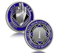 Upward Hand 1 Year Sober Coin | Blue-Silver NA Coin - Addiction Recovery Milestone Medal with Token Capsule, Sobriety Gifts for Men & Women