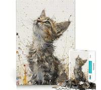 Upward Kitten Gaze 1000 Piece Teenager Puzzles Mental Focus Game Precision Cut Smooth Edges Christmas Stocking Stuffer Game (38x26cm)