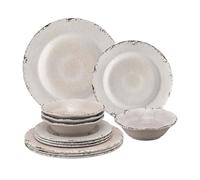 UPware 12 Piece Crackle Melamine Dinnerware Sets, Outdoor Dishes Set, Plates and Bowls Sets, Service for 4, Cream