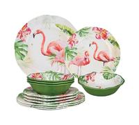 UPware 12 Piece Flamingo Melamine Dinnerware Sets, Outdoor Dishes Set, Plates and Bowls Sets, Service for 4, Multicolor