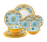 UPware 16 Piece Chianti Melamine Dinnerware Sets, Outdoor Dishes Set, Plates and Bowls Sets, Service for 4, Multicolor