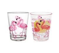 UPware Flamingo DOF Tumblers, Stackable BPA-Free Acrylic Cups with Embossed Pink Flamingo Design, Reusable Drinkware for Water, Cold Drink or Cocktails, 16 oz, Set of 2