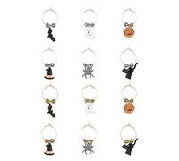 UPware Spooky Wine Charms, Zinc Alloy Wine Glass Tags for Stem Glasses, Drink Markers Identifiers for Parties, Tastings, and Entertaining, Multicolor, Set of 12