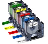 Upwinning Compatible with Dymo D1 Label Tape 12mm x 7m, 5 Colors | Black on White/Red/Blue/Yellow/Green, 45013 45015 45016 45017 45018, Compatible for Dymo LabelManager 160 280 360D 420P 640CB