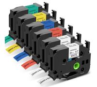 Upwinning Label Printer Tape 18mm Compatible with Brother P Touch Label Tape 18mm White Clear Red Blue Yellow Green, Compatible for Brohter P-Touch D400 D450 D460 E300VP H500 Label Maker, 6 Pk
