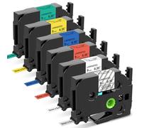 Upwinning Label Printer Tape 9mm Compatible with Brother P Touch Lable Tape 9mm, Black on White, Clear, Red, Blue, Yellow, Green, Replace for Brother P-Touch H110 E100 H100R 1010 Label Makers, 6 Pk
