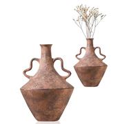 UPWOIGH 35.6x23 CM Tall Vintage Ceramic Vase with Handles, Antique Terracotta Pottery Vase for Living Room Table Decor, Rustic Farmhouse Bedroom Decoration, Distressed Brown with Black Markings, Gift