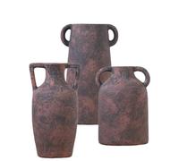 UPWOIGH Ceramic Vase Set of 3 with Handles, Neutral Rustic Farmhouse Pottery Vases, Antique Brown, Modern Home Decor for Table, Mantel, Entryway, Bookshelf, Living Room