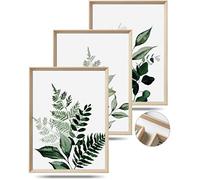 UPWOIGH Framed Green Wall Art (No Plexiglass), Olive Leafs Canvas, 12x16in Botanical Wood Bohemia Sage Decor Prints for Bathroom Bedroom, Plant Neutral Artworks Set of 3
