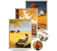 UPWOIGH Framed Wall Art, Edward Hopper Wood Canvas Wall Art,Autumn decor,12"x16" Cotton Pattern Vintage Poster Wall Decor Aesthetic for Living Room Bedroom,Set of 3,Accessories