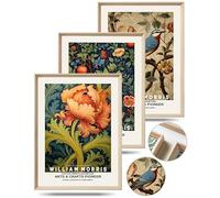 UPWOIGH Framed Wall Art, William Morris Wood Canvas Wall Art,12"x16" Cotton Pattern Colorful Botanical Bird Poster Wall Decor Aesthetic for Living Room Bedroom,Set of 3,Accessories
