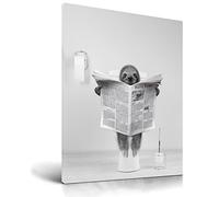 UPWOIGH Funny Bathroom Wall Decor, Black and White Sloth Wall Art, Waterproof Wood Canvas Framed Wall Art, Animals Reading Newapapers Abstract prints, 30x40cm High-end Pictures for Kids Room 1 Pack