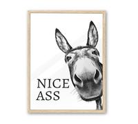 UPWOIGH Funny Donkey Bathroom Art, 12x16 Inch Natural Oak Frame