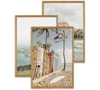UPWOIGH Large Framed Wall Art, Set of 3 Hawaii Surf Decor, Hawaiian Islands Photos, 16x24in(40x60CM) Natural Cotton Travel Art Prints, Modern Beach Aesthetic for Living Room, Bedroom, Office,Gifts