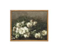 UPWOIGH Vintage White Roses Framed Wall Art, 40 x 30 cm | Antique Floral Still Life Print, Cream Blooms and Muted Green Foliage for Bedroom, Living Room or Reading Nook