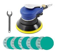 UPWOOD 5-Inch Air Random Orbital Sander, Non-Vacuum 125mm Pneumatic Palm Sander with 10 Green Sandpapers (60-320 Grit, Dry/Wet) for Auto Body Work & Woodworking
