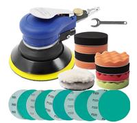 UPWOOD 5 Inch Air Random Orbital Sander, Non-Vacuum 125mm Pneumatic Palm Sander with 8 Sponge & 2 Wool Polishing Pads, 10 Green Sandpapers (60-320 Grit, Dry/Wet Use)