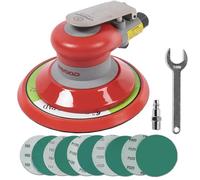 UPWOOD 6 Inch Pneumatic Orbital Sander, Lightweight, Non-Vacuum, 3/16" Orbit, 12,000 RPM, with 10 Green Abrasives (60-320 Grit), for Car Body, Wood, Composites