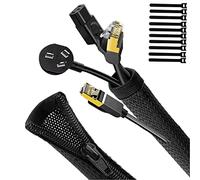 UPXDUMI Cable Tidy Zip Sleeve for PC/TV, 20mm - 1.2m Desk Cable Management Organisers, Wire Tidy Loom Tube Cord Wrap Protector with 10 PCS Reusable Cable Ties for Home, Office, 50+70cm, Black