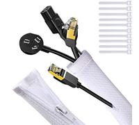 UPXDUMI Cable Tidy Zip Sleeve for PC/TV, 20mm - 2m Desk Cable Management Organisers, Wire Tidy Loom Tube Cord Wrap Protector with 10pcs Reusable Cable Ties for Home, Office, 100cm*2pcs White