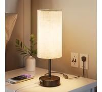 UPXNBOR Bedside Lamps, Table Lamp for Bedroom/Living Room/Study Room/Office with USB C Charging Ports, Reading Light, Desk Lamp, 1.5m Cable, Linen Fabric Shade, Black Metal Base (E27 Bulb Incl.)