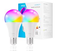 UPXNBOR E27 Smart Bulb, Alexa Light Bulb A19, WiFi Smart Light Bulb 9W, 16 Million Colours, Dimmable RGB, Works with Alexa & Google Assistant, Schedule & Timer, Energy Saving, 2.4GHz Only, 2 Pack