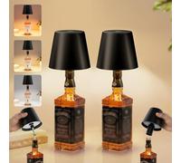 UPXNBOR Rechargeable Bottle Lamp 2 Pack, Wireless Bottle Lights for Indoor Outdoor - 3 Color Stepless Touch Dimmable, IP54 Waterproof, Full Metal Housing, 5300mAh Large Battery Power Table Lamp, Black