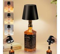 UPXNBOR Rechargeable Bottle Lamp, Wireless Bottle Lights for Indoor & Outdoor - 3 Color Stepless Touch Dimmable, IP54 Waterproof, Full Metal Housing, 5300mAh Large Battery Power Table Lamp, Black