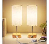 UPXNBOR Touch Bedside Lamps Set of 2, Table Lamp for Bedroom and Living Room with USB-A & USB-C Charging Ports, 3-Way Dimmable Bedside Lamps, Linen Fabric Shade, (LED Bulb Included)