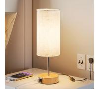 UPXNBOR Touch Bedside Lamps, Table Lamp for Bedroom and Living Room with USB-A & USB-C Charging Ports, 3-Way Dimmable Bedside Lamps, Grey Fabric Shade, (LED Bulb Included)