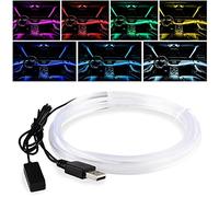 UPXSXT EL Wire Car LED Interior Strip, 7 Colours Long Bright and Colour Changing USB Neon Ambient Light Strip Cuttable, Suitable for Car Interior, Bedroom Decoration (5m / 16.5ft)