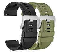 UPZOBU 2-Pack Universal Quick Release Silicone Watch Band for Men, 22mm, Black/Green