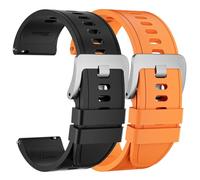 UPZOBU 2-Pack Universal Quick Release Silicone Watch Band for Men, 22mm, Black/Orange