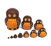 Uqezagpa 10pcs Cartoon Big Belly Shape Brown Owl Wooden Russia Nesting Dolls Matryoshka Russian Dolls Nesting