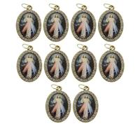 Uqezagpa 10Pcs Religion Oval Shape Pendant Charm Figure Metal Rhinestones Pendant For Necklaces Keychains Jewelry Making Religious Charm