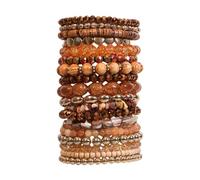 Uqezagpa 12Pcs Stackable Bracelets for Women Elastic Beads in Brown and Gold for Fashion Lovers Elastic Bracelets