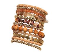 Uqezagpa 12Pcs Stackable Bracelets for Women Elastic Beads in Brown and Gold for Fashion Lovers Elastic Bracelets