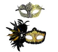 Uqezagpa 2 Pcs Masquerade Halloween Costume Venetians Unisex Half Face Mardi Gras Party