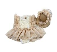 Uqezagpa 2pcs/set Baby Romper Dress With Matching Headwear Decorative Hat Photoshoots Props For Newborns Photography Newborns Celebration Dress
