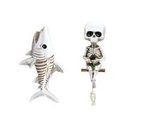 Uqezagpa 2PCS Skeleton Angler Fish Statues Resins Wall Art Sculpture Creative Homes Decors For Halloween Or Aquariums Displays Resins Skeleton Fishing Sculpture